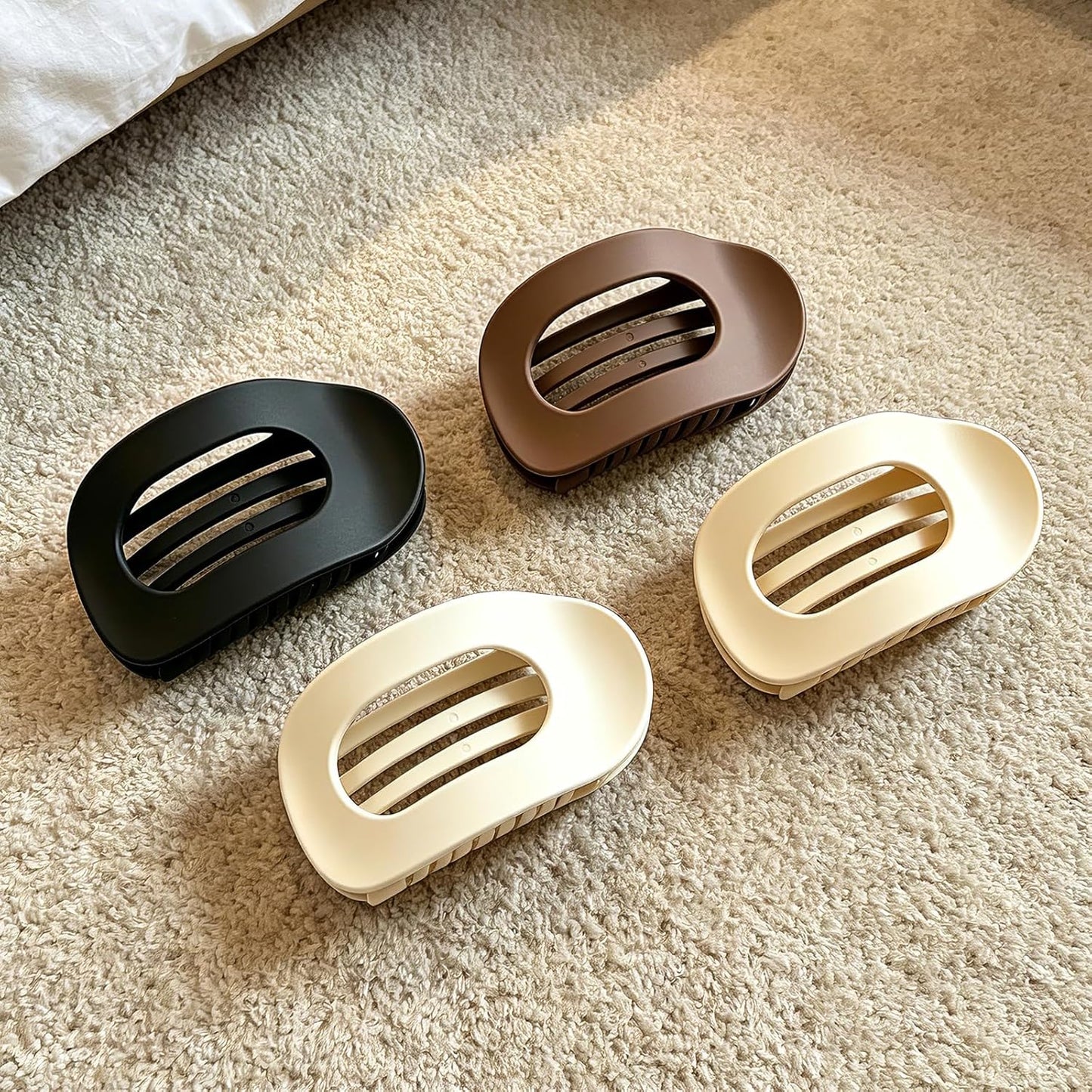 Bphne 4 Pack Flat Hair Clips for Women – Matte Oval French Claw Clips, 3.8 Inch Non Slip Strong Hold for Thick & Thin Hair, Lay Flat Design for Work Yoga Daily Styling